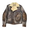 Replica RL retro casual fur integrated men's lapel oblique zipper heavy wash make old fur integrated coat