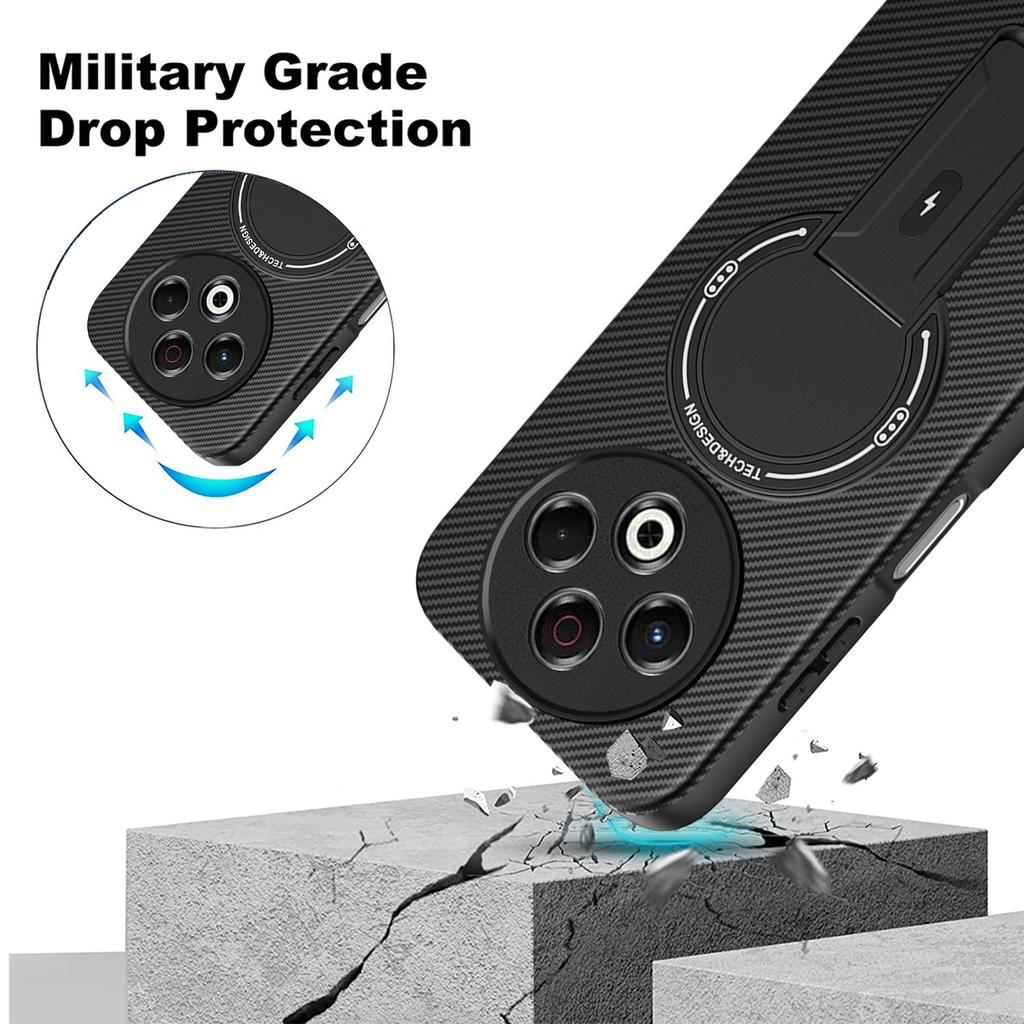 For TECNO Spark 30 4G Case Carbon Fiber Texture PC + TPU Phone Cover with Kickstand