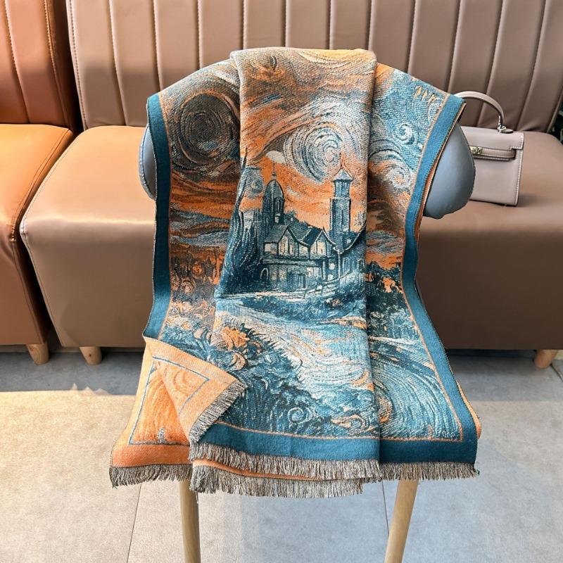Gift Shop Van Gogh Starry Night Starry Sky Imitation Cashmere Printed Scarf Autumn and Winter New External Shawl Scarf