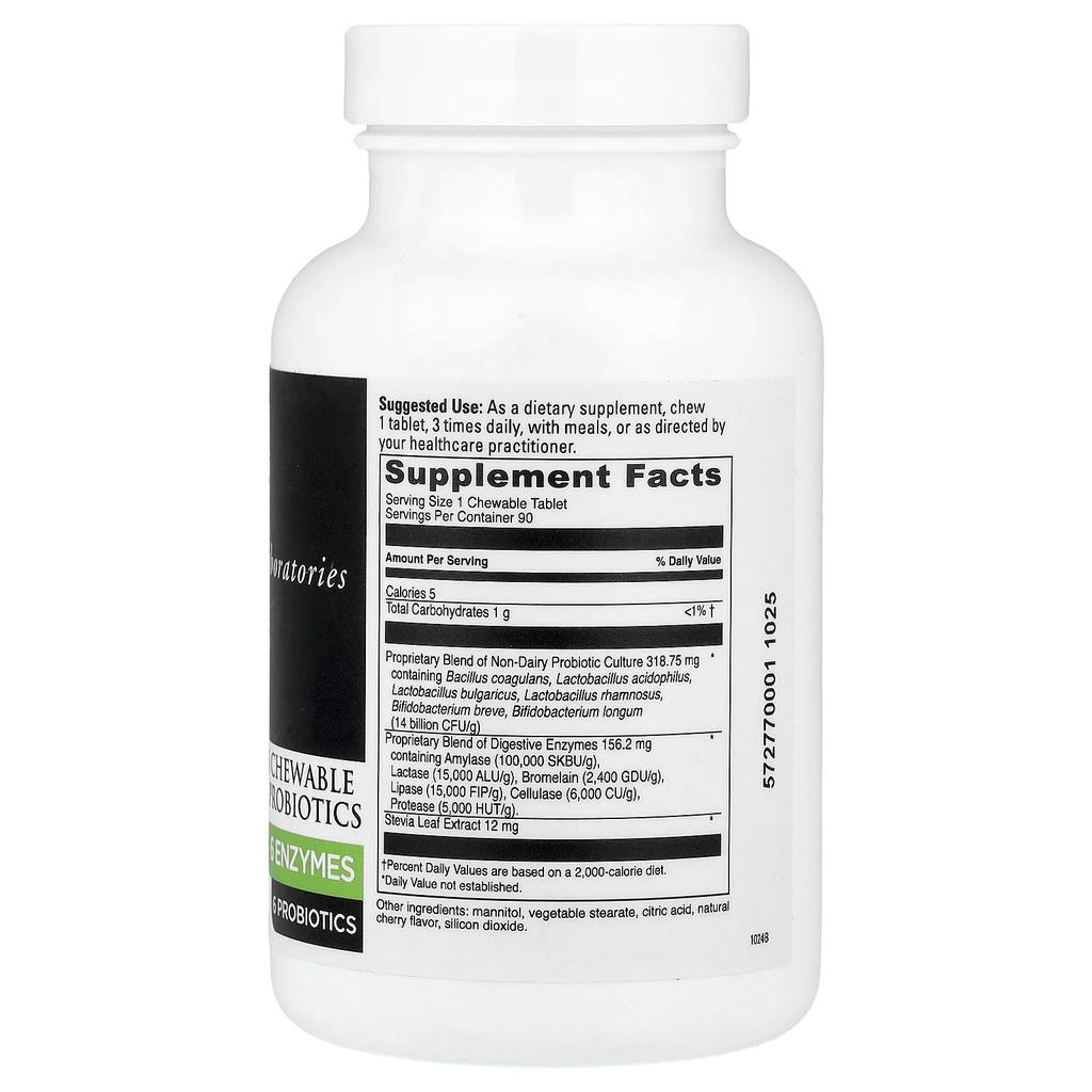 Chewable with Digestive Enzymes and Prebiotics + Probiotics, Cherry Flavor, 90 Chewable Tablets