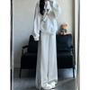 Womens High-Waisted Wide-Leg Joggers With Triple Stripe Detail Loose Fit Cotton Blend Casual Pants Fall