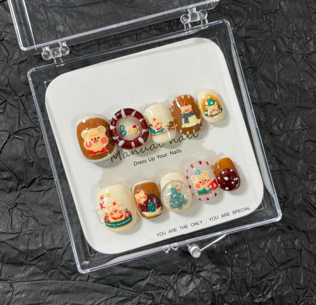 Christmas Collection: Cute Cartoon Girl Wearable Nail Stickers, Handmade & Removable