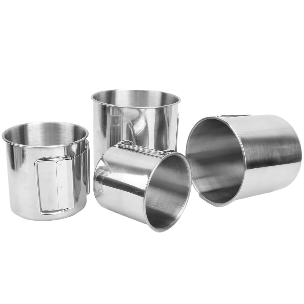 4 szt. Kubki ze stali nierdzewnej na zewnątrz, składany uchwyt, kubki do zagnieżdżania do wspinaczki na grillu