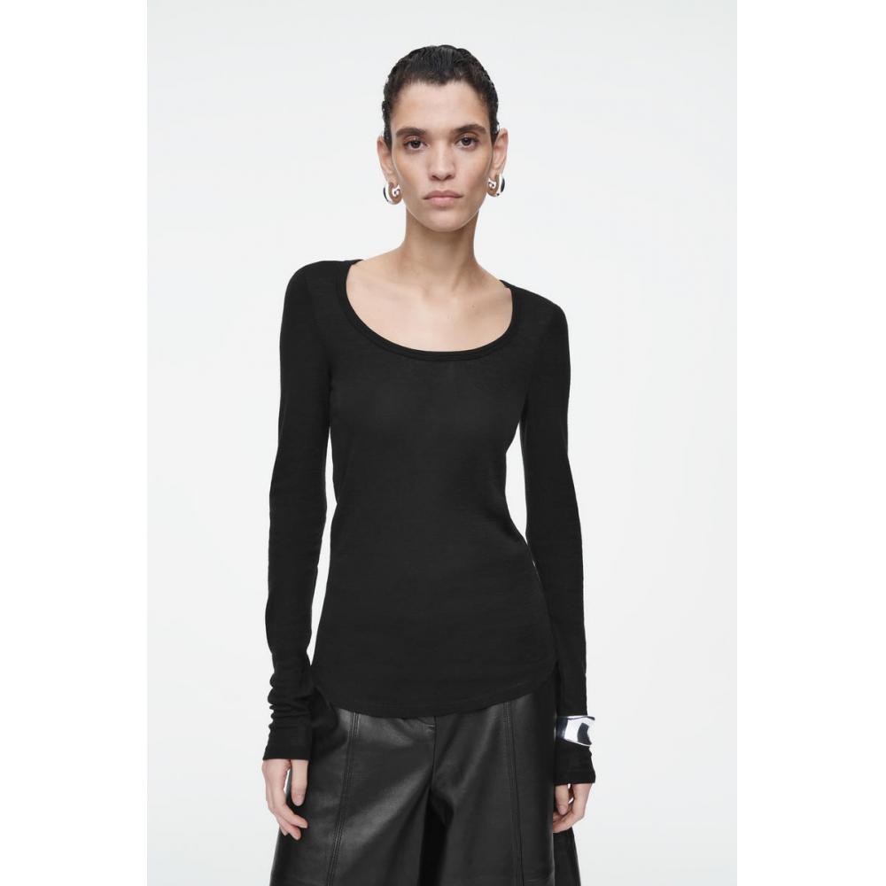 

Cos Japan Scoop Neck Merino Wool Long Sleeve Top Black/XS
