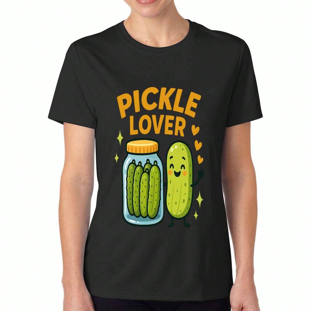 Pickle Lover Women's Cotton T Shirt, Premium Cotton Quality Print, Durable And Long Lasting, Casual And Fashionable. Cute Pickle Illustration Design T