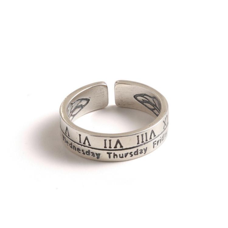 925 Silver Unique Roman Numeral Ring Adjustable Size For Women Trendy Piece Fashion