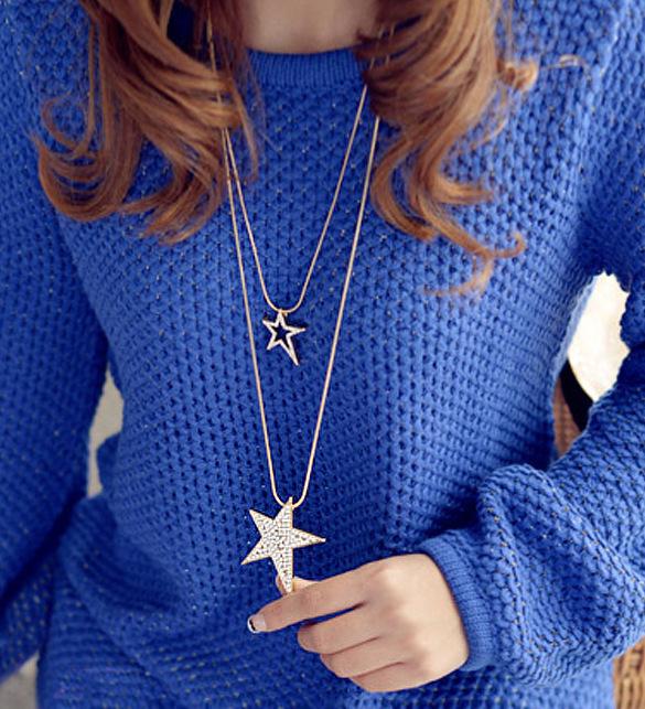 Korean Double Layer Rhinestone Star Necklace