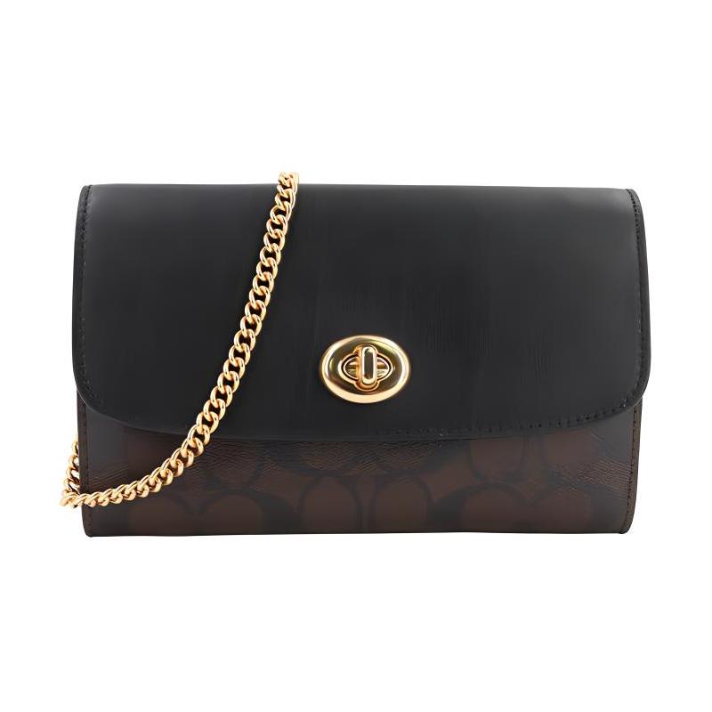 COACH 20 classic old flower C pattern printed chain detachable leather canvas crossbody bag shoulder bag small size women s black