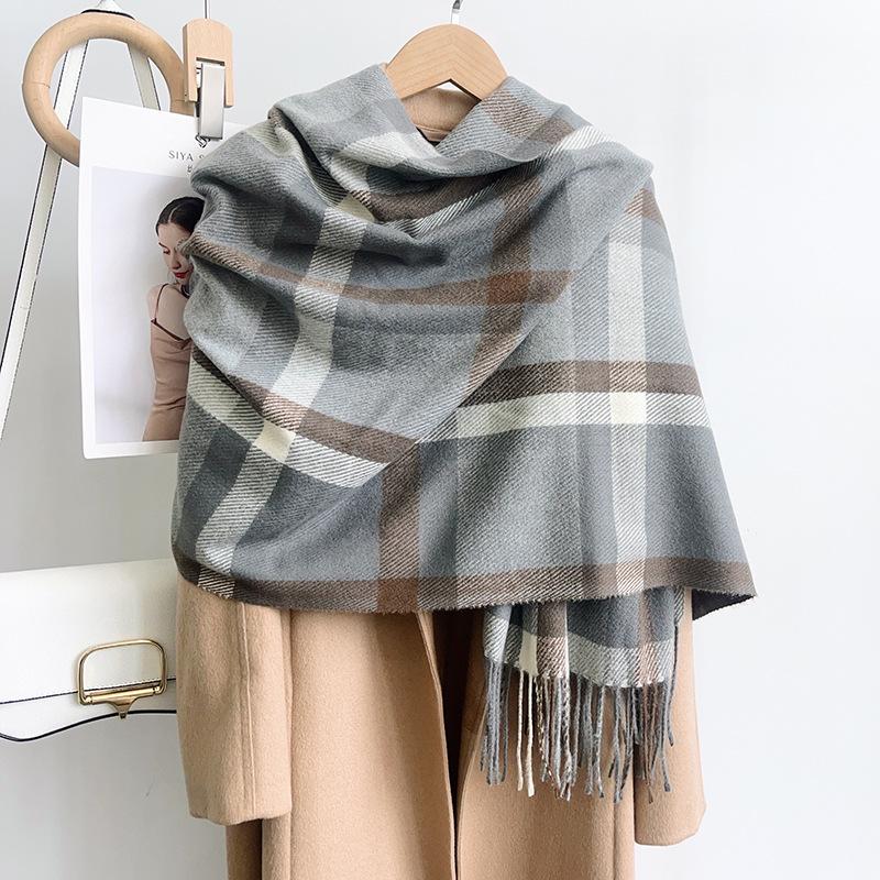 Women S Blue Plaid Faux Cashmere Scarf Warm Neck Wrap For Winter