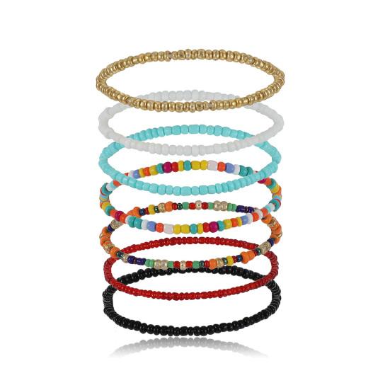 7Pcs Women Bracelets Beaded Colorful Jewelry Elastic Contrast Color Beads Anklets Bracelets for Beach
