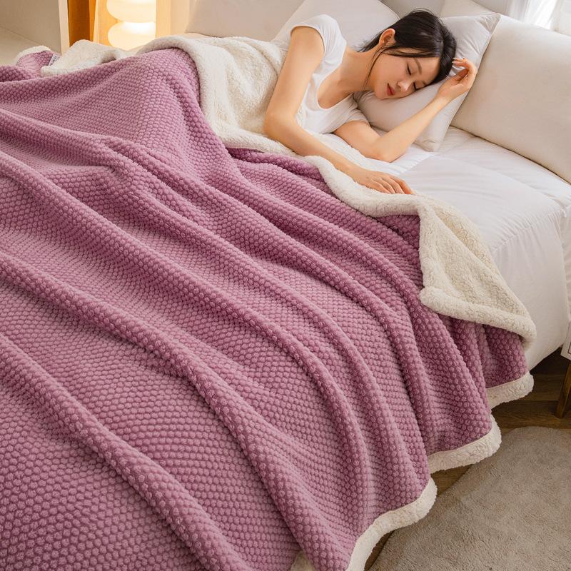 Thick Lambswool Solid Color Blanket Warm Skin-Friendly Office Nap Sofa Blankets Simple Autumn and Winter Colorfast Home Textile
