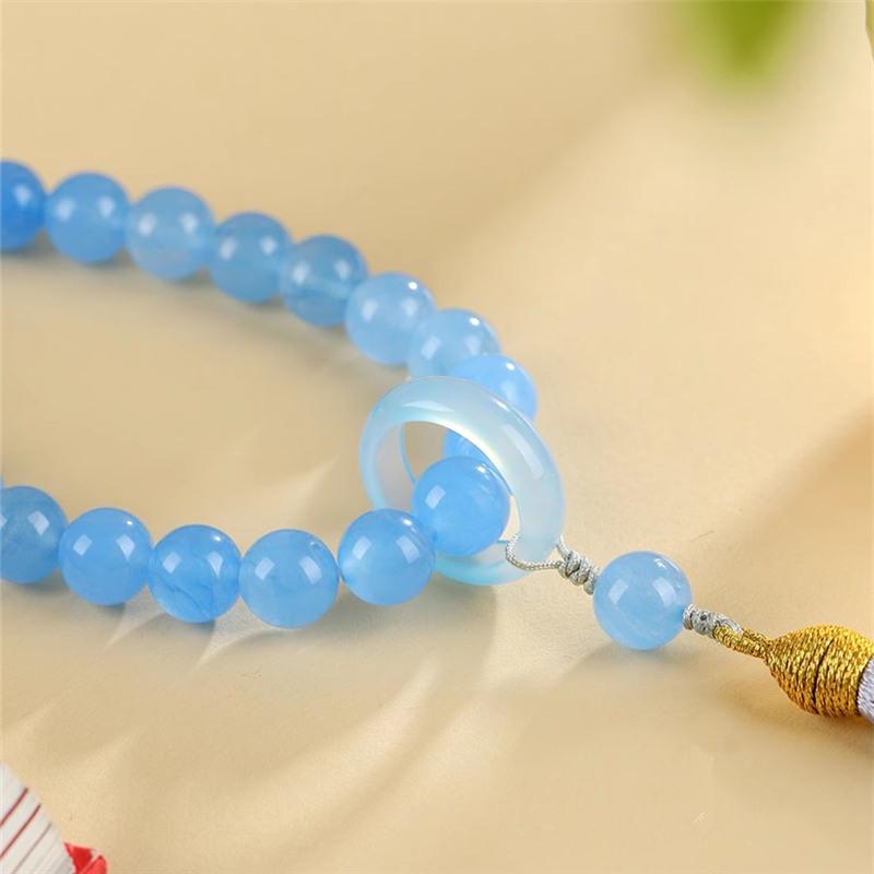 Natural Sea Blue Agate Chalcedony Holding 10Mm Tassel Around The Finger Soft Long Hand Twist, Eighteen Children Natural Support Identification