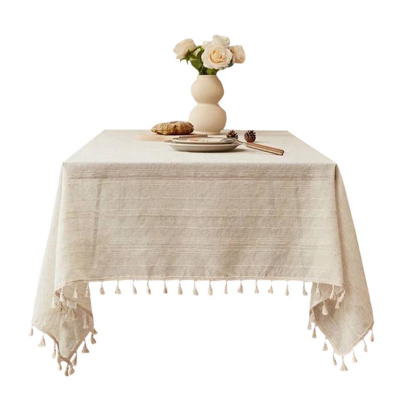 European Cotton-Linen Tassel Tablecloth: Dustproof Decorative Cover for Living Room or Coffee Table