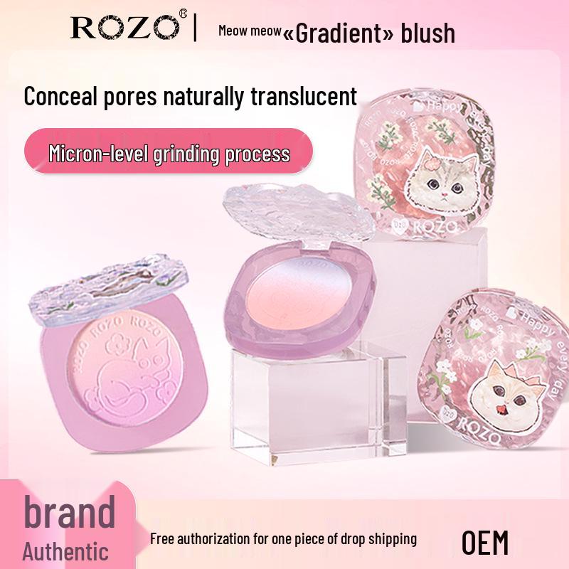 

ROZO Meow Gradient Blush Palette: Purple & Blue Swirl with Natural Highlighting and Matte Contouring Cream Blush.