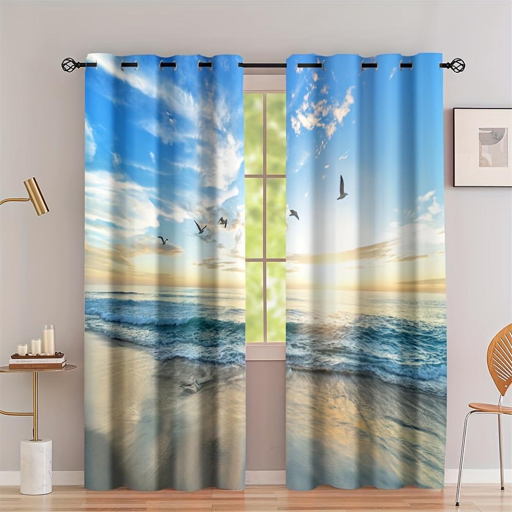 Set Of 2 Modern Tropical Beach Natural Seaside Scenery Curtains Bedroom Study Living Room Balcony Home Decoration Curtain Polyester Perfect For Area