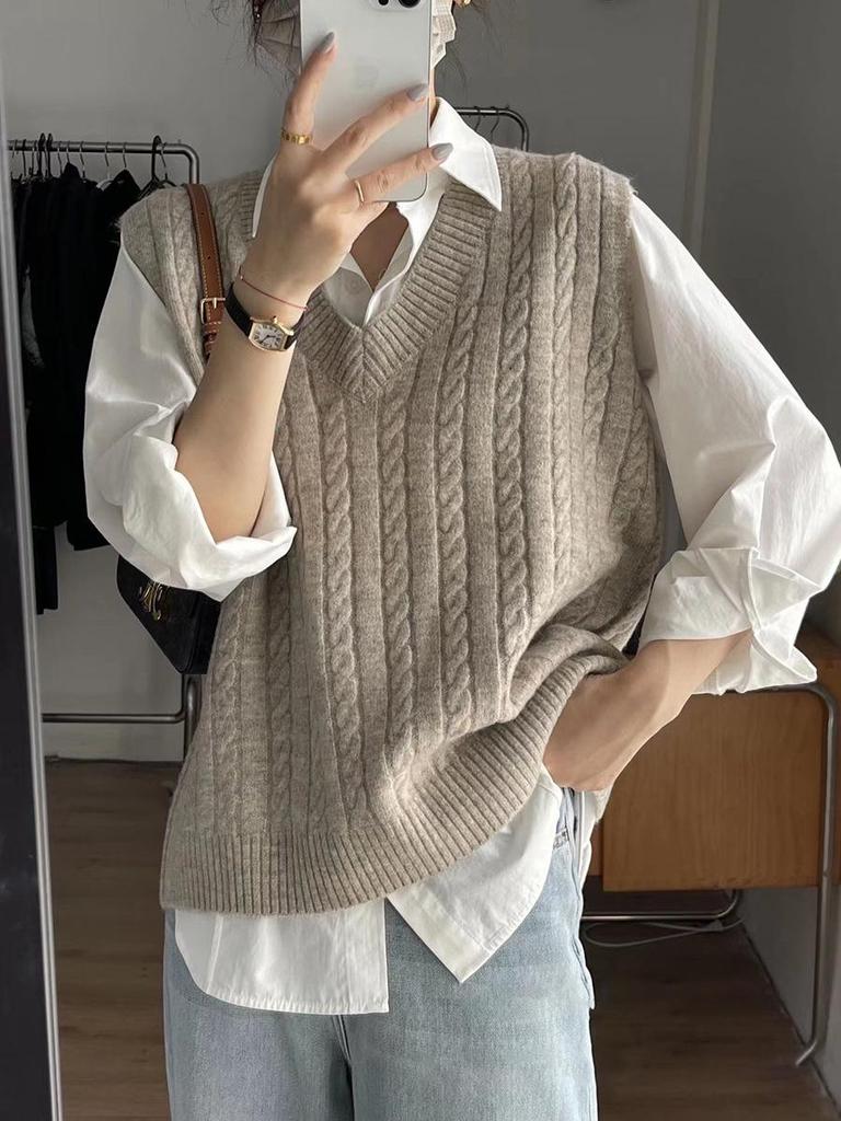 Herbst/Winter Locker gestrickte Weste - Koreanischer Stil, Figurbetont & Vielseitig