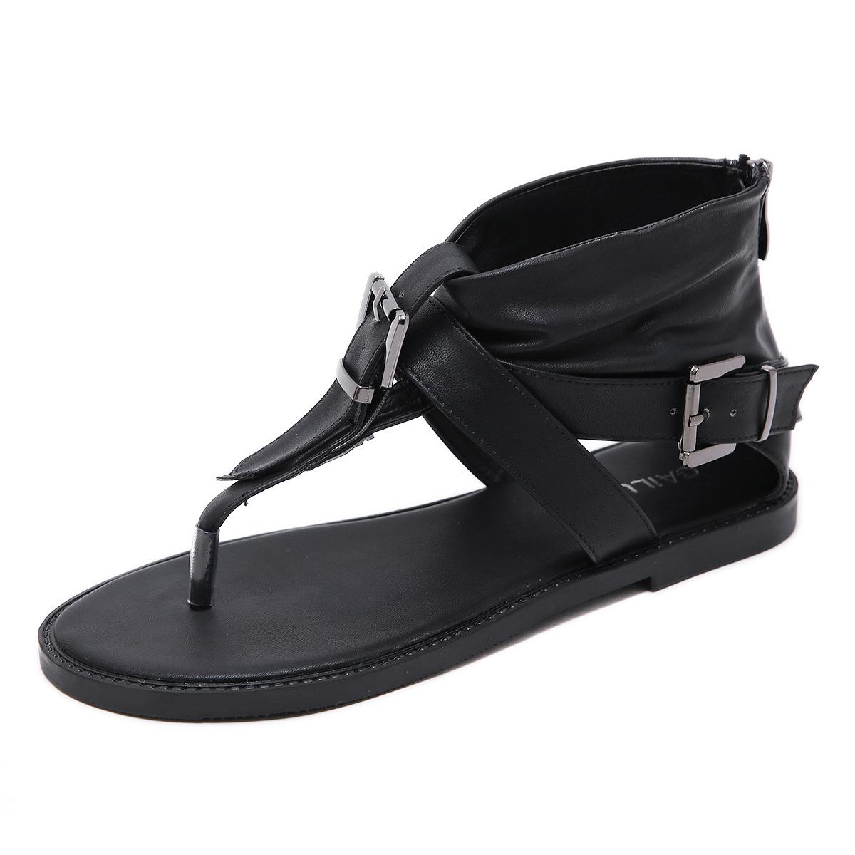 

Sandals women s summer new retro shoes belt buckle toe flat bottom summer 35 чорний