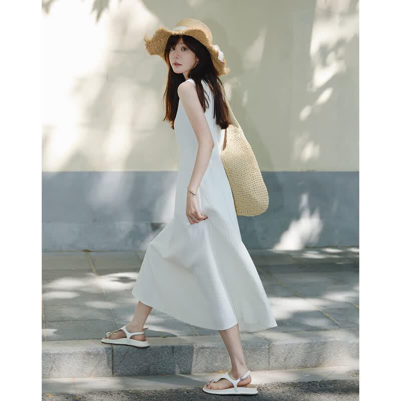 French Style Textured Sleeveless A-Line Maxi Dress M