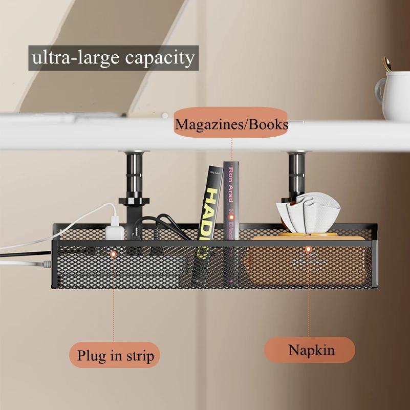 No Drilling Under Desk Wire Management Tray Retractable Cable Organizers in Home Office PC Router Data Wire Metal Storage Rack