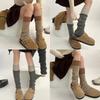 Womens Winter Warm Ribbed Knit Leg Warmers Japanese Style Harajuku Vintage Colorblock Long Boot Socks Thermal Leg Cover