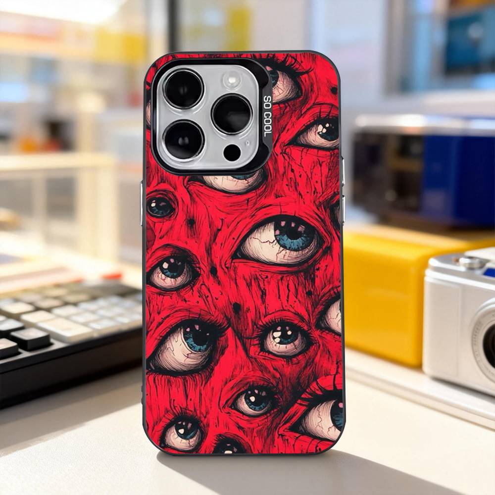 Horror Scary Face Eyes Phone Case For iPhone 11,12,13,14,15,16,17,Pro,Max,Plus,E,Air,Mini IMD Matte Black