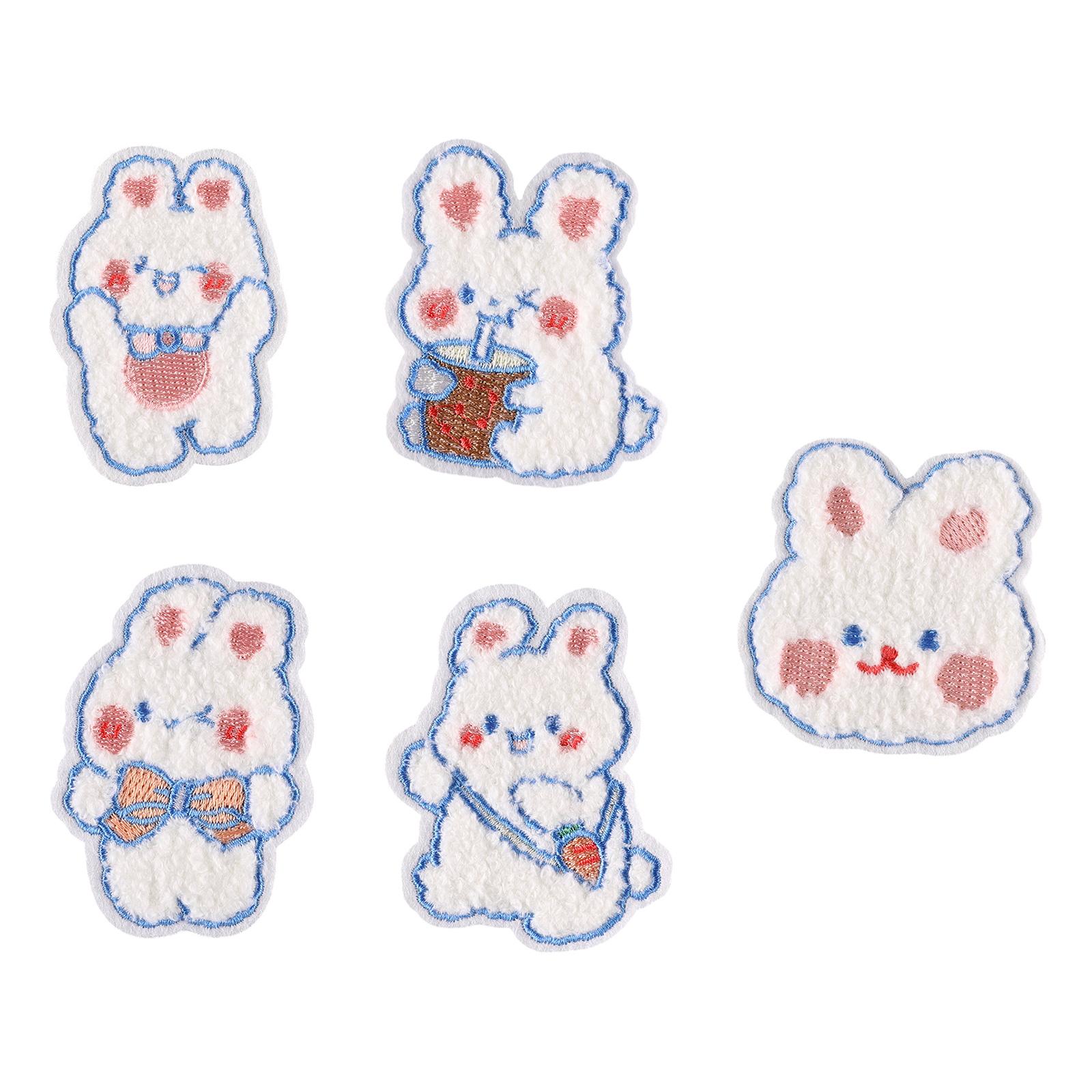 

5 Pcs Cartoon Rabbits Iron On Patches Applique Patches Animal Repair Patches Embroidery Patches for Clothes Decoration T1