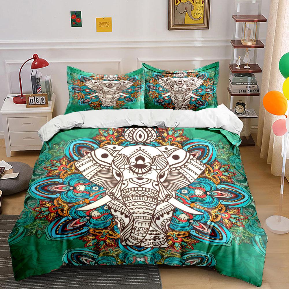 Elephant Mandala Art Set Decor Soft Skin-Friendly Bedding Set Includes 1 Duvet Cover And 2 Pillowcase Gift
