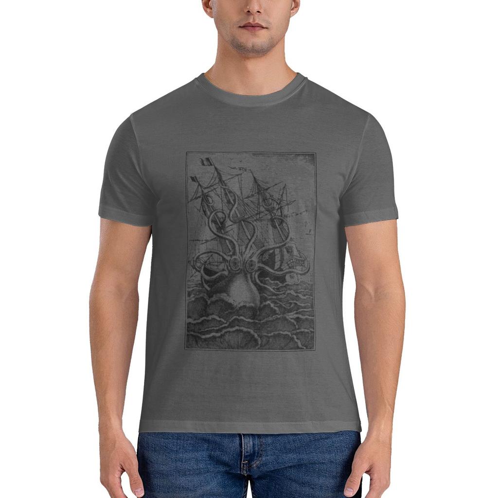 Vintage Kraken Attacking Ship Illustration Casual Tshirtniche Design Travel Musthave Cotton Tee