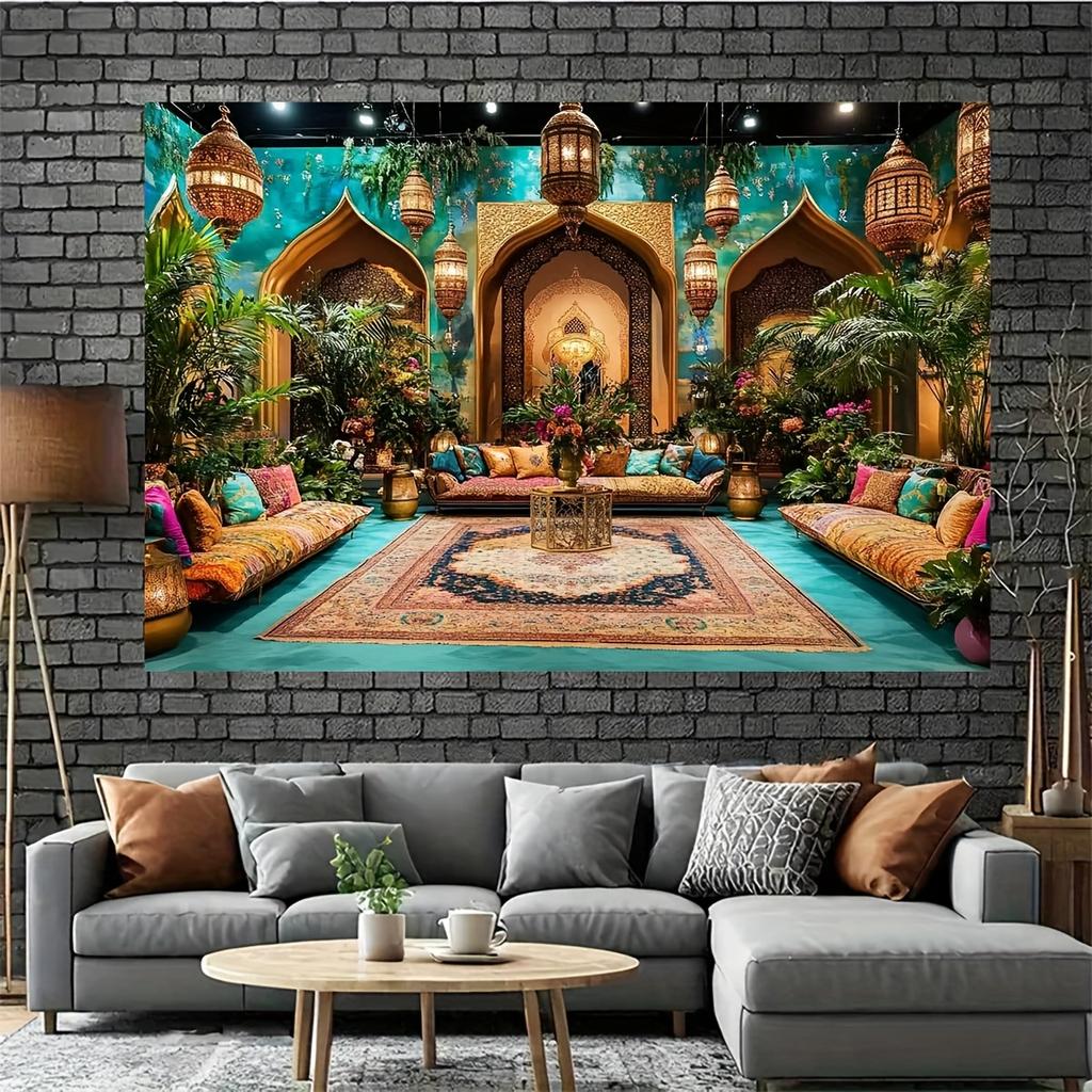 1pc Moroccan-themed party background banner featuring vibrant colors and an exotic style. Made of polyester