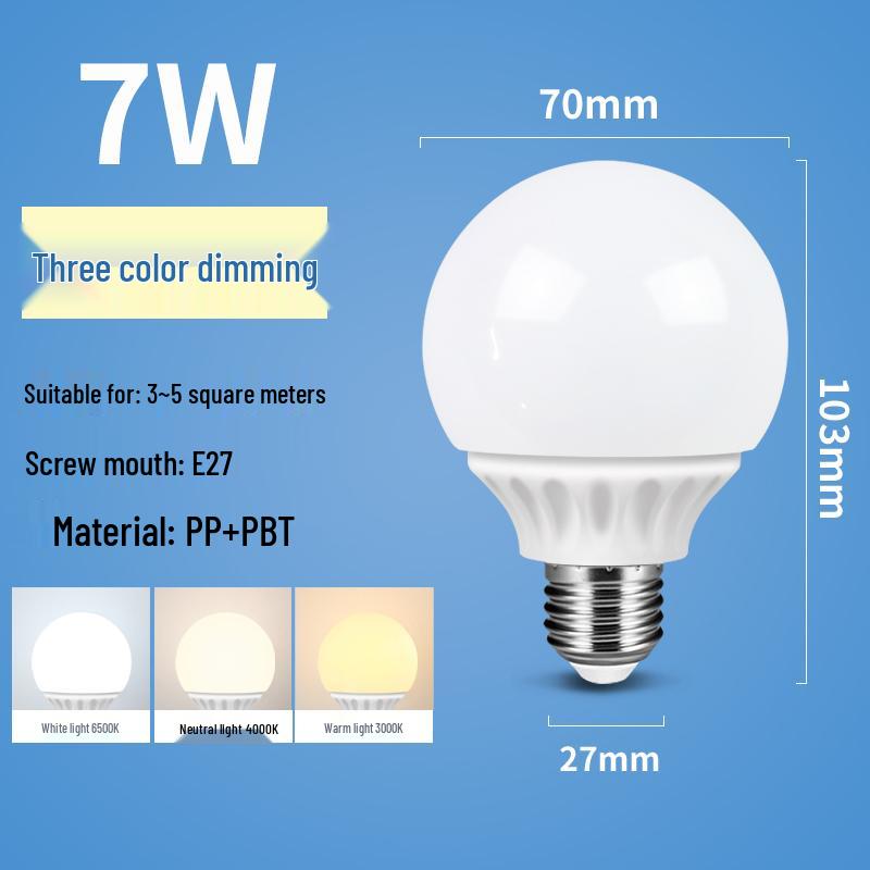 LED Dragon Ball Light Bulb, E27 Screw Base, Warm White, Three-Color Dimming, Color-Changing, Rechargeable, Super Bright Lighting.