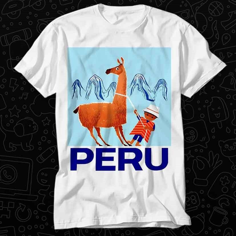 

Vintage Child and Llama Peru Travel Poster T Shirt 593 XL