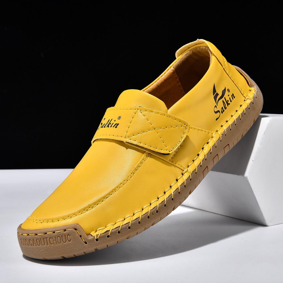 Men Casual Shoes Fashion Men Shoes Handmade Stitching Leather Shoe Mens Loafers Moccasins Slip On Men's Flats Male Driving Shoes cm giallo