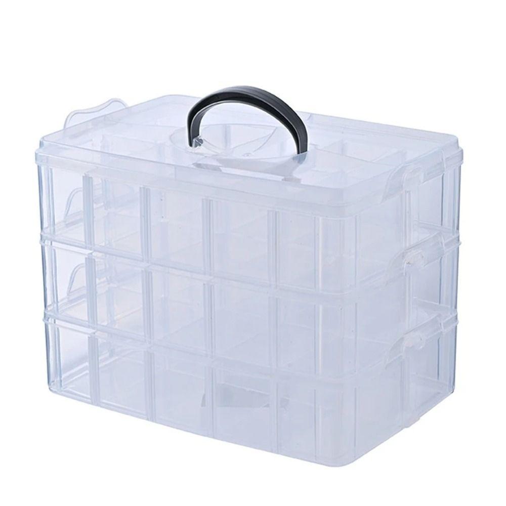 3 Tiers Removable Storage Case Clear with Handle Stackable Storage Container Visible Adjustable Compartments