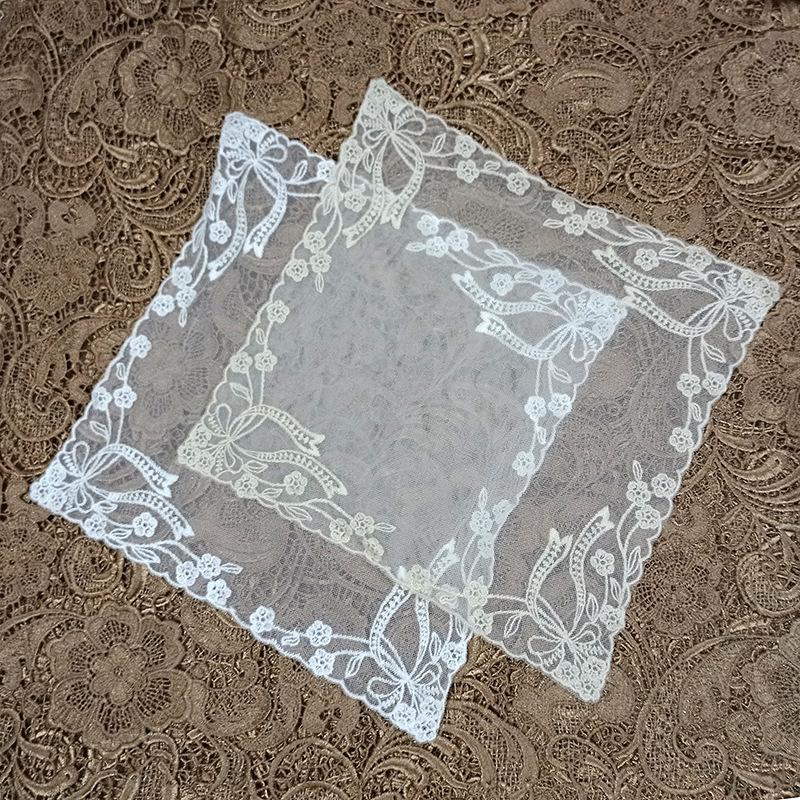 

Mesh bottom embroidered tablecloth lace embroidered coaster Cotton thread soft texture direction retro Display photo props Square:28*28 абрикосовий