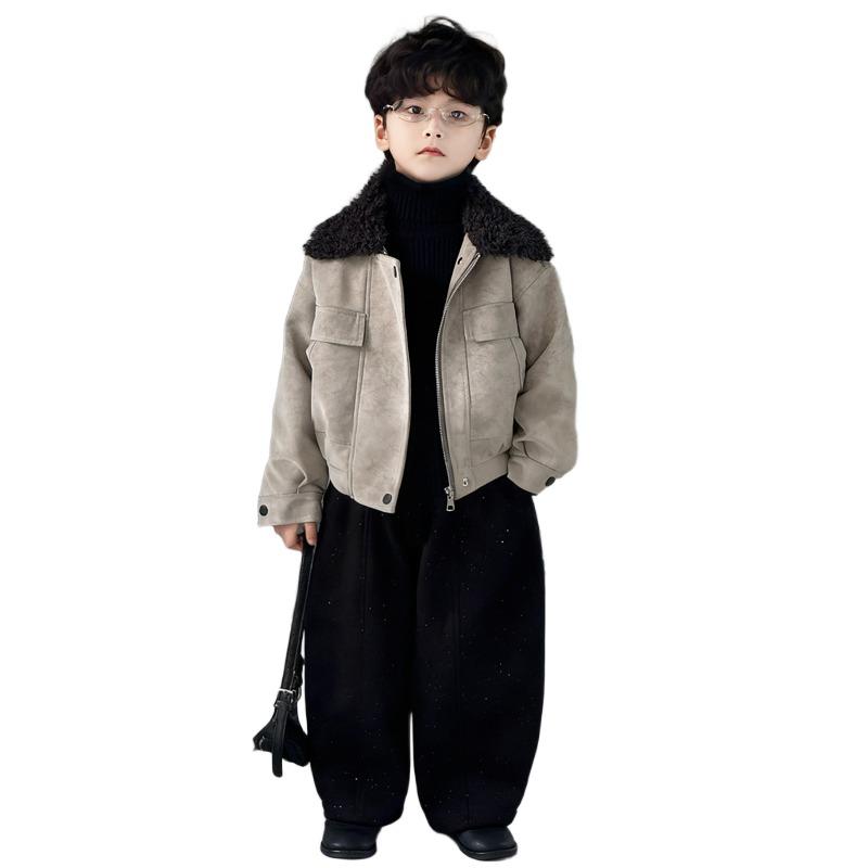 Stylish Thickened Jacket for Boys: Children's Retro Fur-Collared Thickened Cotton Coat