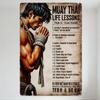 Vintage Muay Thai Life Lessons Metal Tin Sign, Pain Is Your Friend Motivational Wall Art for Gym Home Decor, Traditional Thai Bo