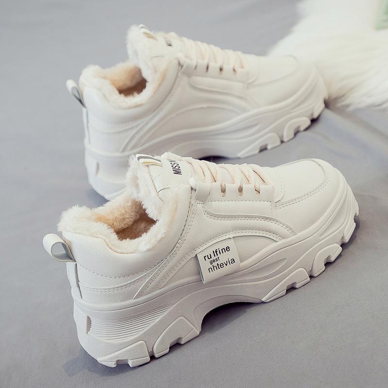 2025 autumn and winter new versatile dad shoes women's platform heightening sports little white shoes ins tide velvet cotton shoes