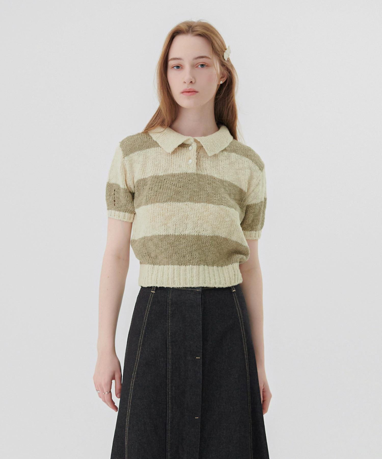 Pandora Fit Odd Stripe Collar Knit Khaki/Free