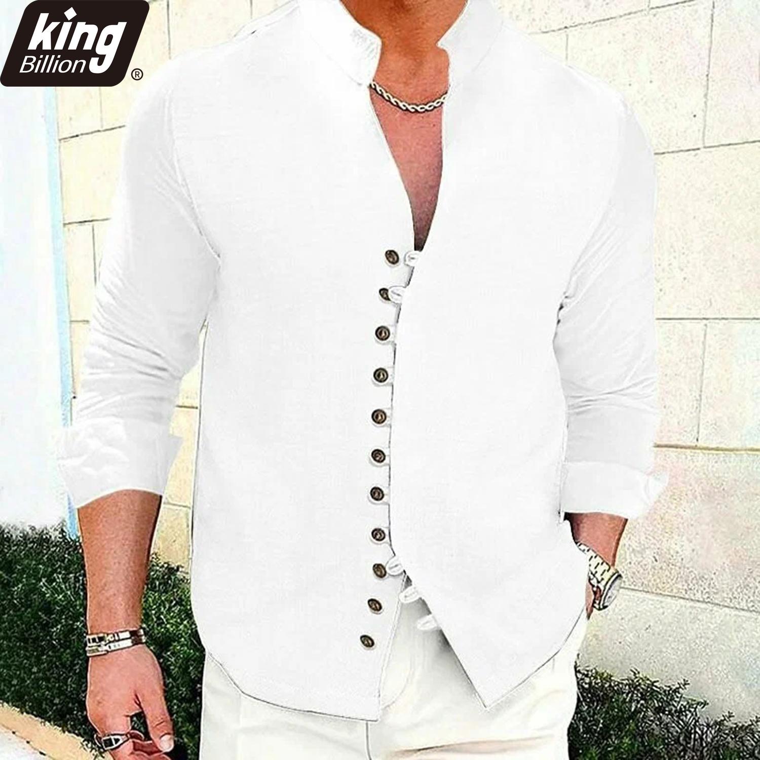 

Men s Linen Blend Mandarin Collar Shirt - Asymmetric Button Placket Long Sleeve Casual Lightweight Summer Beach & Daily Top XXXL білий