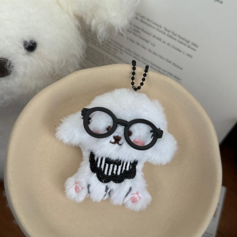 

Cute Cartoon Glasses Hat Dog Plush Keychain Kawaii Puppy Backpack Pendant Keychain Stuffed Doll Toys Charms Accessories Gifts