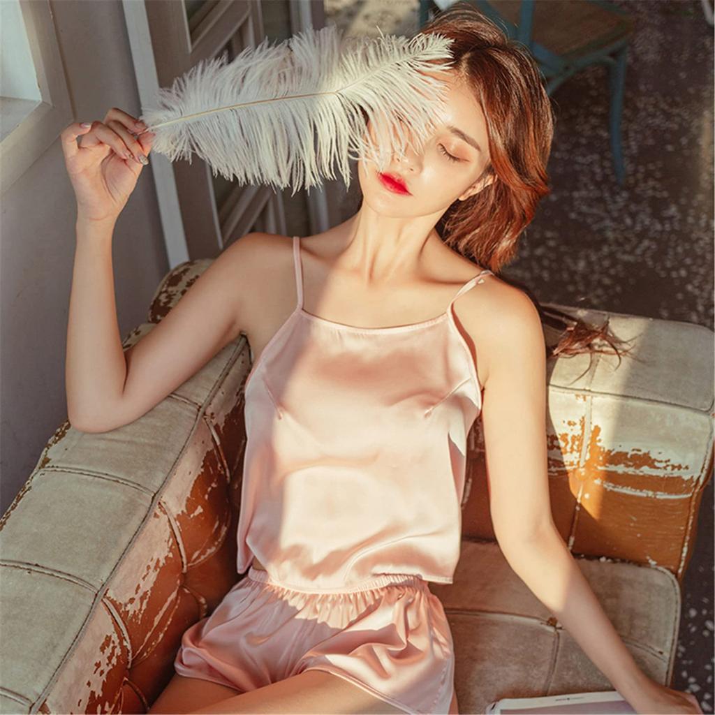 Satin Camisole Pajamas Top and Bottom Open Cropped Sexy Underwear Set, Back, Cami, Shorts, Women's Nightwear, Loungewear, Sleepwear, Lingerie,