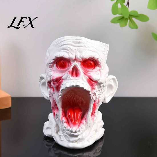 Cool Makeup Brush Cup Gothic Skull Pen Holder, Realistic Zombie Head Organizer, Large Capacity Desktop Style Beauty Tool Organizer Storage Container,