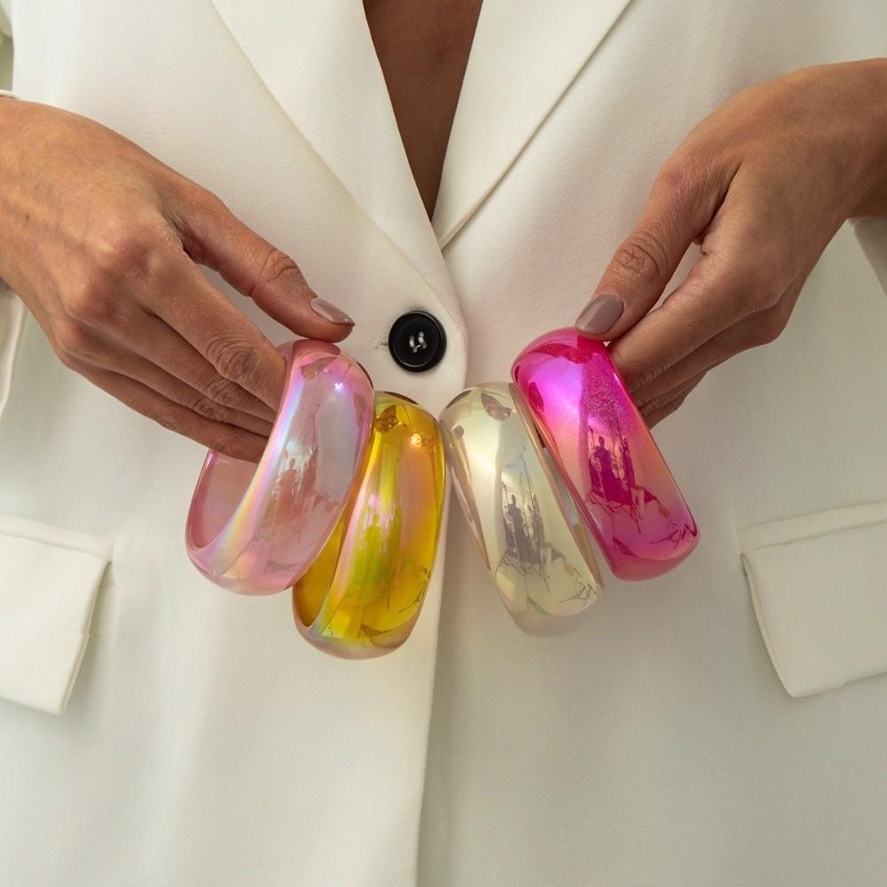 Punk Hip Hop Laser Bracelets Transparent Chunky Bangles Trendy Colorful Resin Bangles Gifts