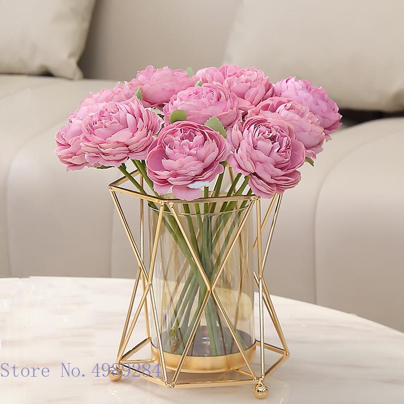 

Glass Vase Transparent Hydroponics Metal Hollow Frame Geometric Abstraction Flower Arrangement Accessories Wedding Decoration