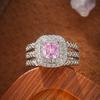 Classic Pink Cubic Zirconia  Silver Ring Suitable for Women's Engagement Wedding Luxury Sparkling Silver Fashion  Gift