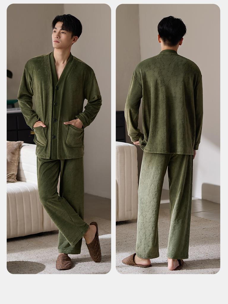 Xuan Liang Light Luxury Premium Sleepwear for Men In Winter with Thick Coral Velvet, Sea Island Velvet, Spring and Autumn Home Furnishing Set