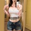 Sweet Spice Girl Lace Striped Suspender Vest Women's Summer New Slim-Fit Versatile Exterior Top