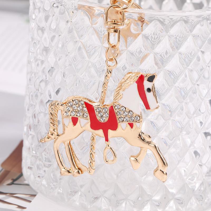 Rhinestone Horse Keychain Stylish Animal Pendant Decorative Key Ring For Women Bag Charm Hanging Lucky Gift