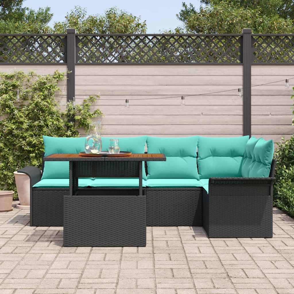 Garden Sofa Set with Storage 6 pcs Black Poly Rattan