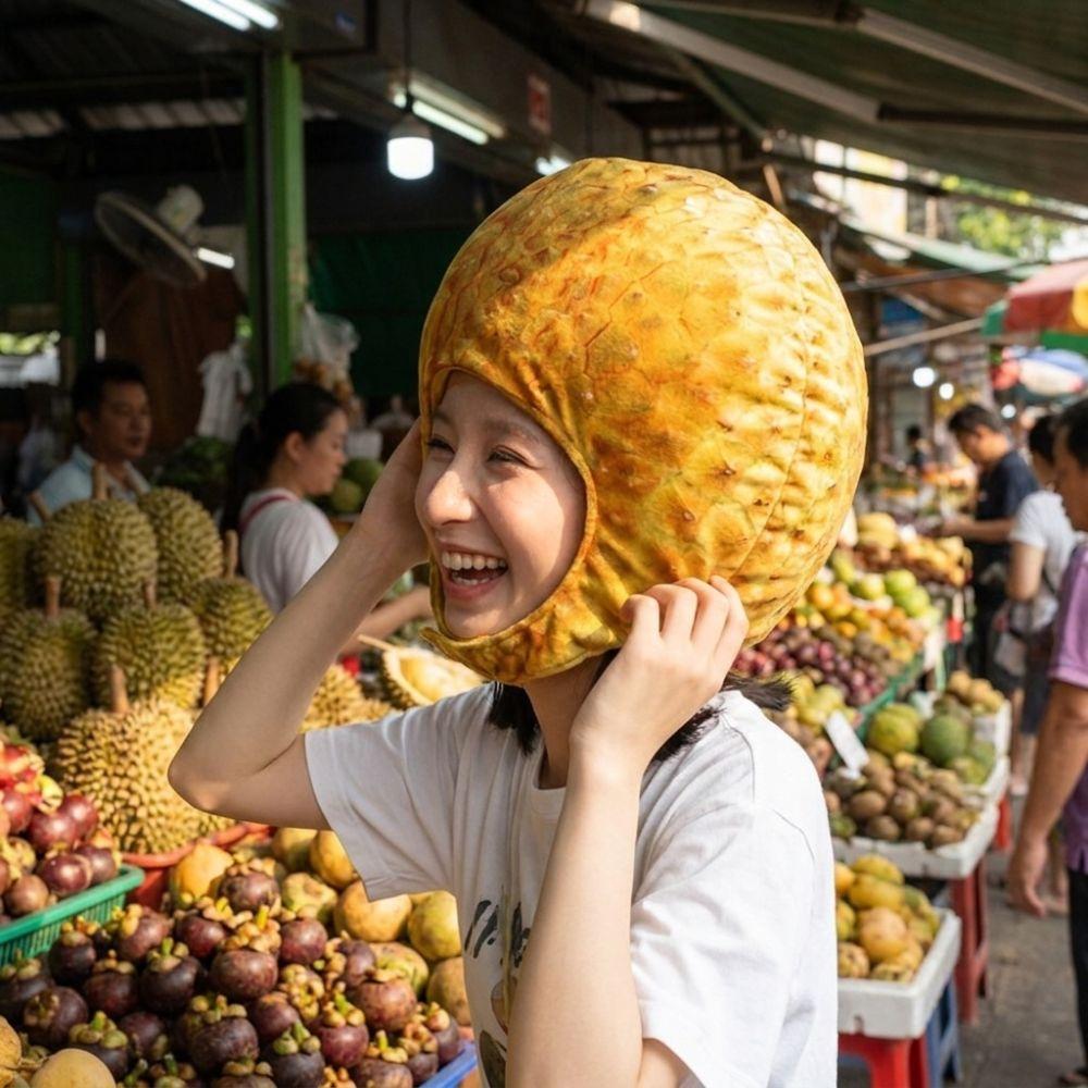 Cartoon Durian Plush Hat Soft Comfortable Party Costume Head Cover Durian Photo Hat  Festival